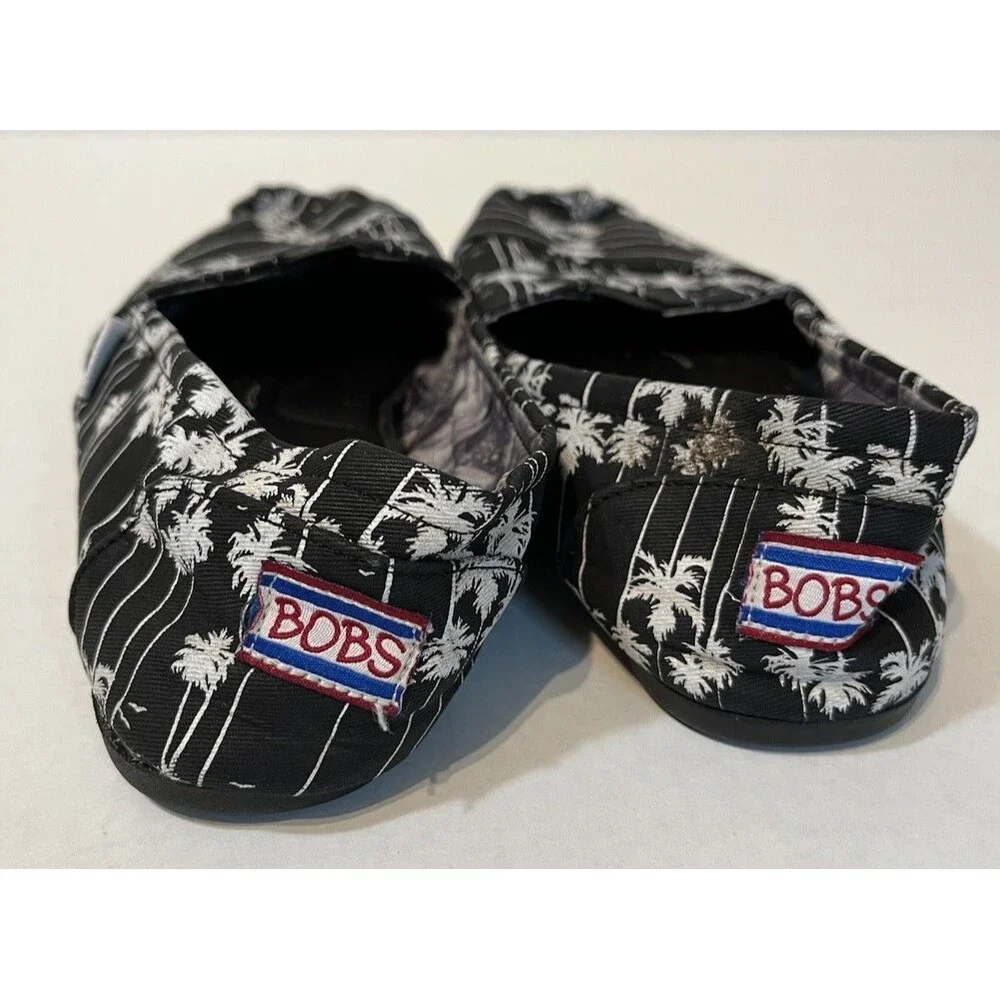 BOBS Skechers Plush Palm Tropics Women’s 8.5 Black White Slip On Beach Vacation